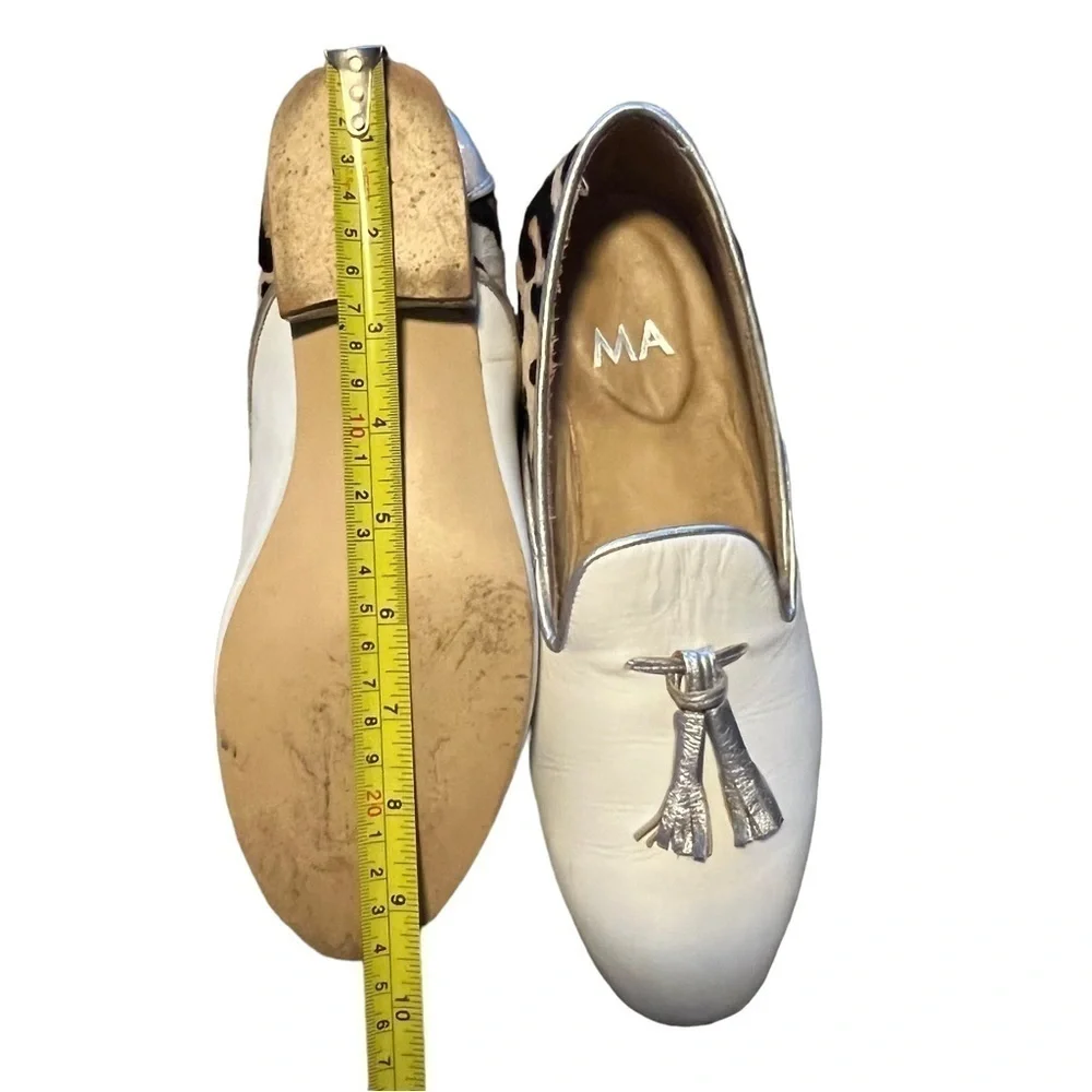 Telma White Leather Loafers Animal Print Silver Heel